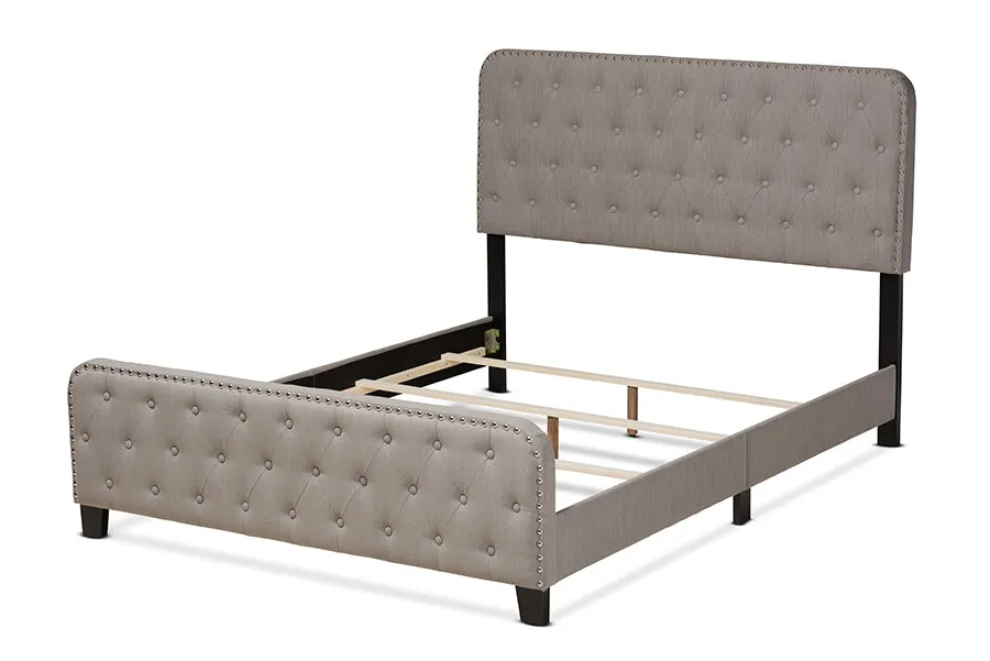 Camila Gray Fabric Upholstered Button Tufted Panel Bed (King)