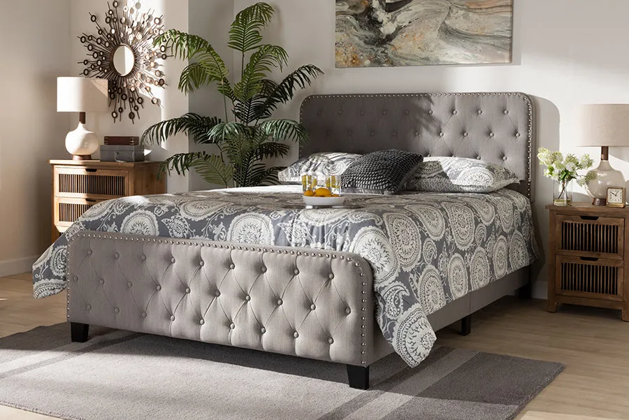 Camila Gray Fabric Upholstered Button Tufted Panel Bed (King)