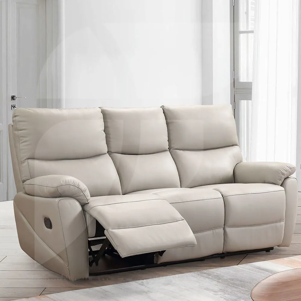 Carson Leather Light Grey 3 Seater Reclining Sofa