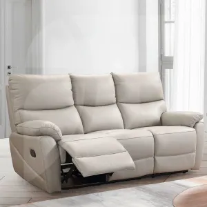 Carson Leather Light Grey 3 Seater Reclining Sofa