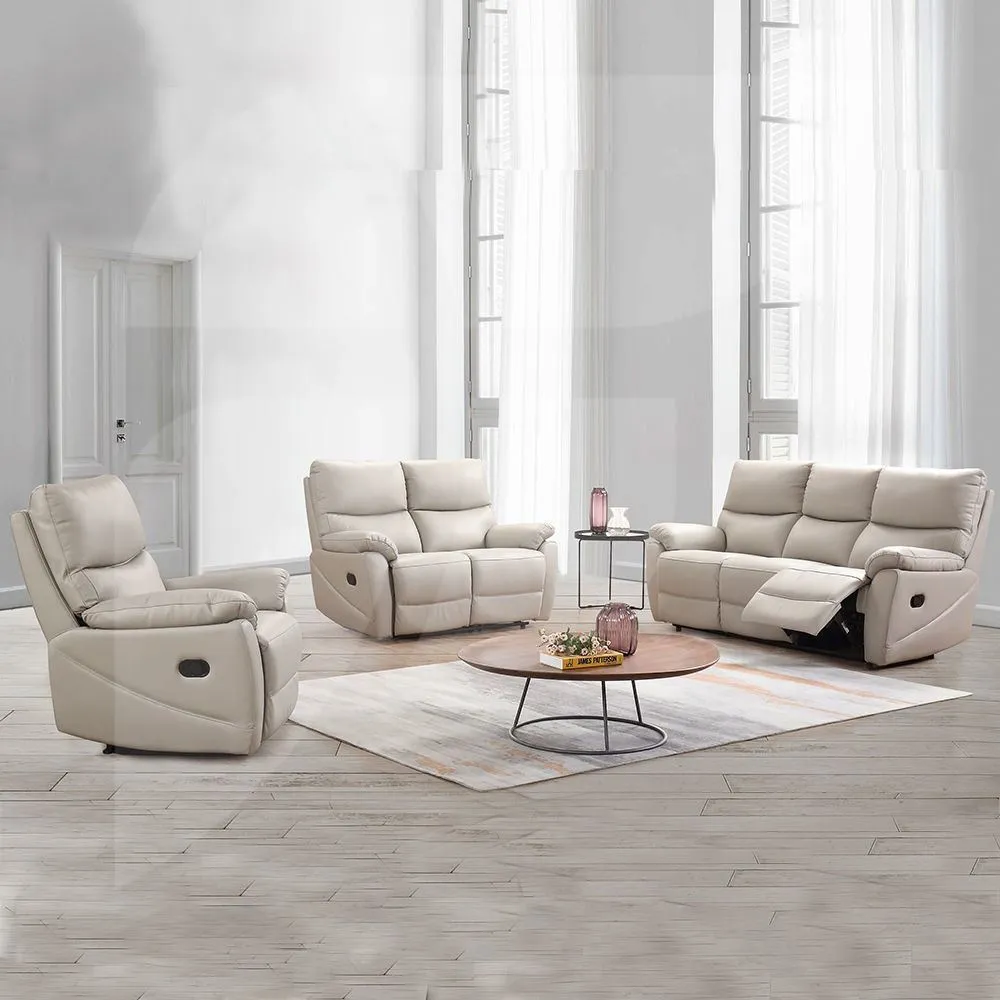 Carson Leather Light Grey 3 Seater Reclining Sofa