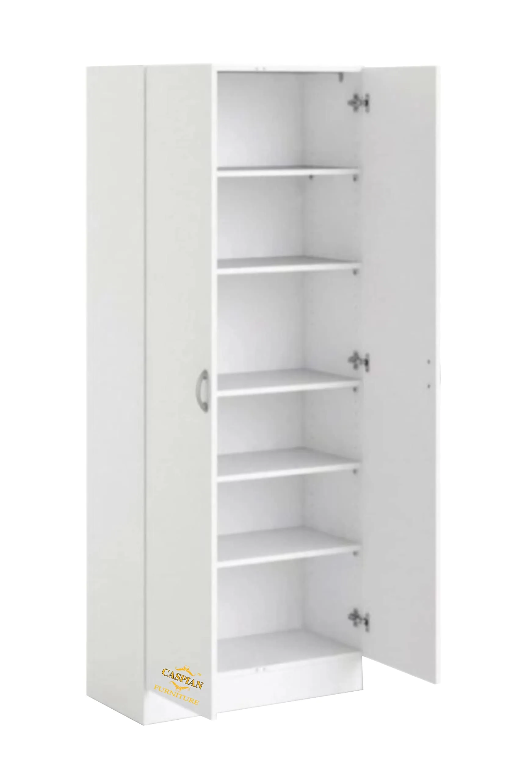 CASPIAN Furniture Super White Texture 2 Door Wardrobe/Cupboard with 6 Shelves | Wardrobe for Bedroom/Kitchen Organizer/Clothes Cabinet | Size 75 x 24 x 21 inches