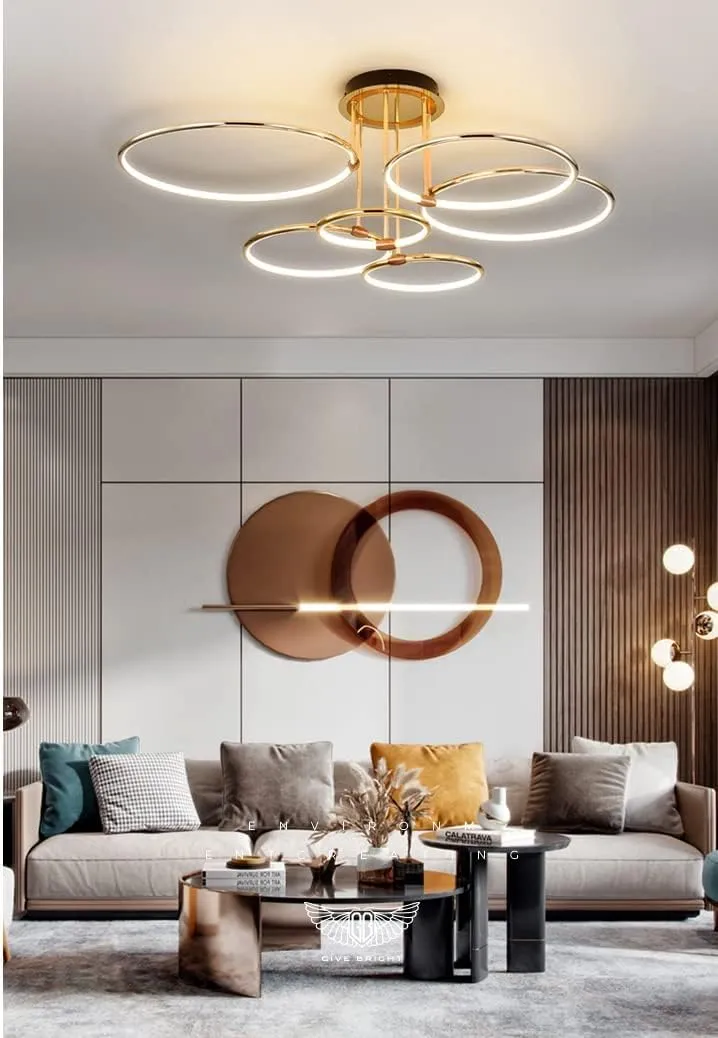 CITRA 6 Light Gold Body Modern LED Ring Chandelier for Dining Living Room Lamp - Warm White