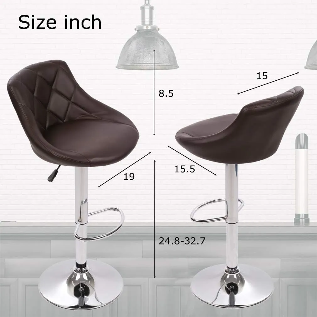 Counter Height Bar Stools Set of 2 PU Leather Height Adjustable Swivel Bar Chairs with Back