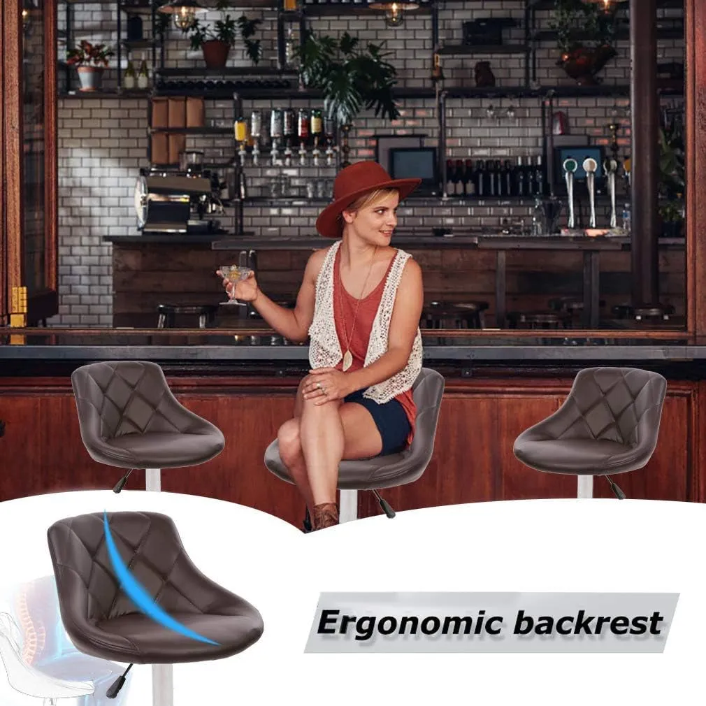 Counter Height Bar Stools Set of 2 PU Leather Height Adjustable Swivel Bar Chairs with Back