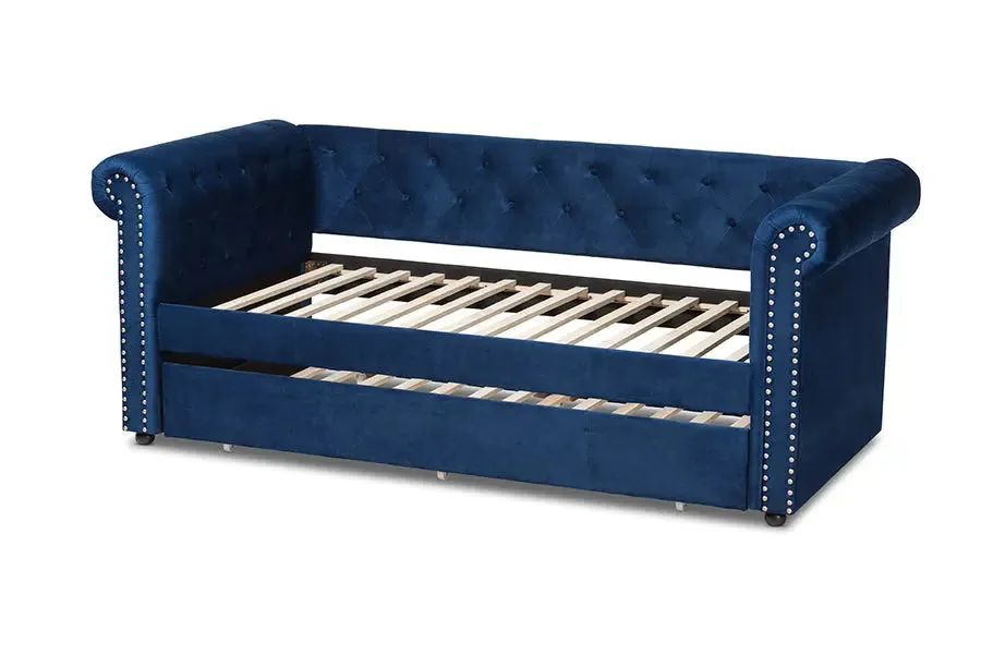 Dawson Navy Blue Velvet Upholstered Daybed w/Trundle