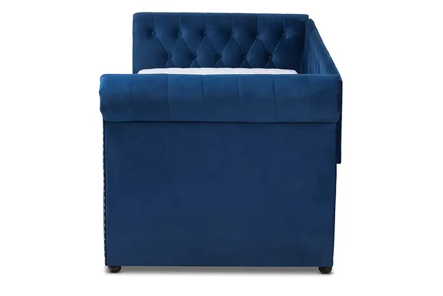 Dawson Navy Blue Velvet Upholstered Daybed w/Trundle