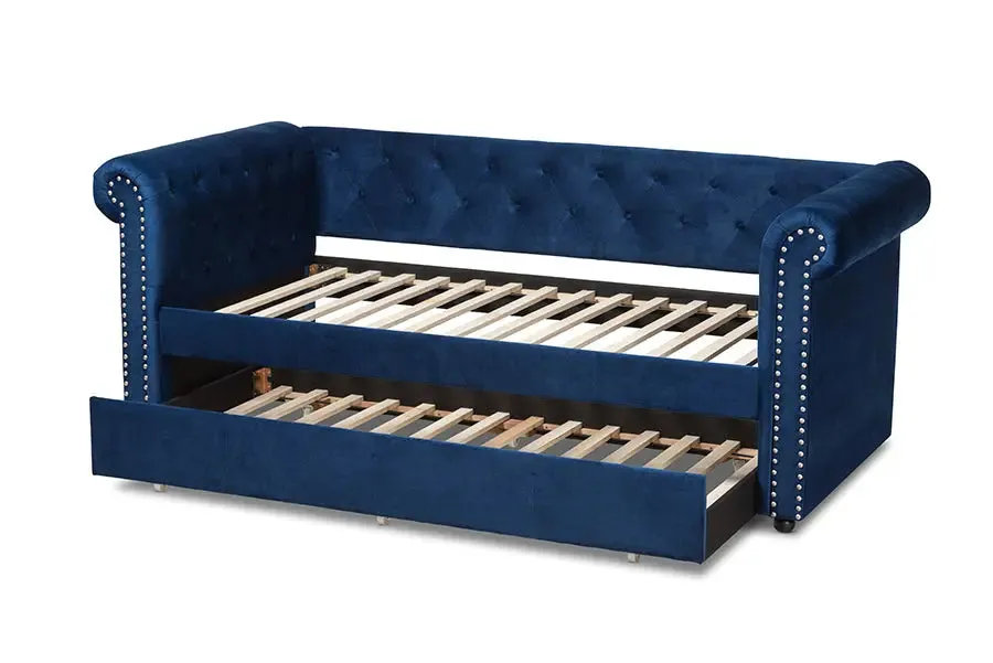 Dawson Navy Blue Velvet Upholstered Daybed w/Trundle