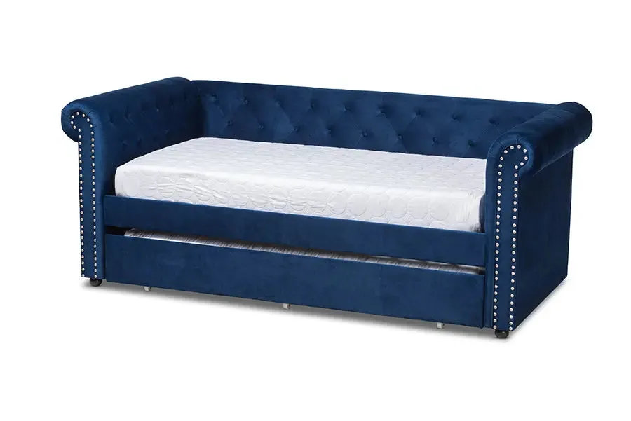 Dawson Navy Blue Velvet Upholstered Daybed w/Trundle