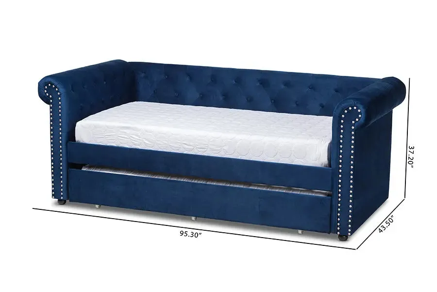 Dawson Navy Blue Velvet Upholstered Daybed w/Trundle