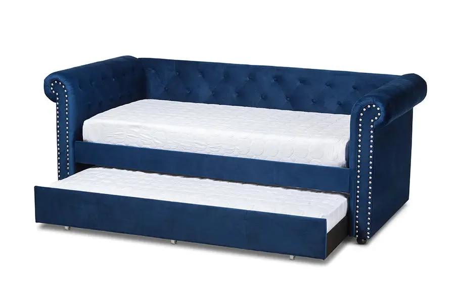 Dawson Navy Blue Velvet Upholstered Daybed w/Trundle