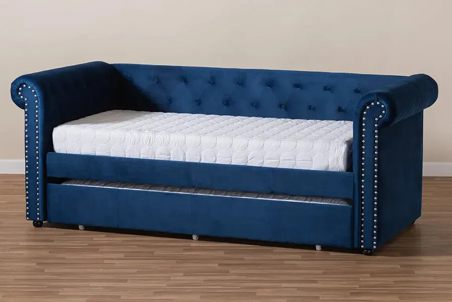 Dawson Navy Blue Velvet Upholstered Daybed w/Trundle