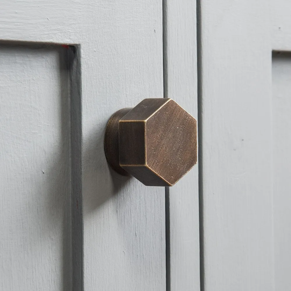 Distressed Antique Brass Hex Cabinet Knob