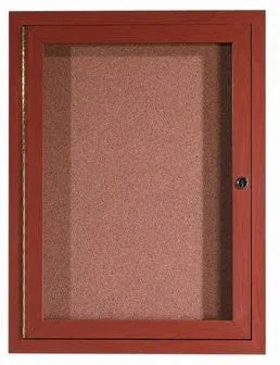 Enclosed Indoor 18"x24" One Door Aluminum Oak Wood Look Cork Bulletin Board