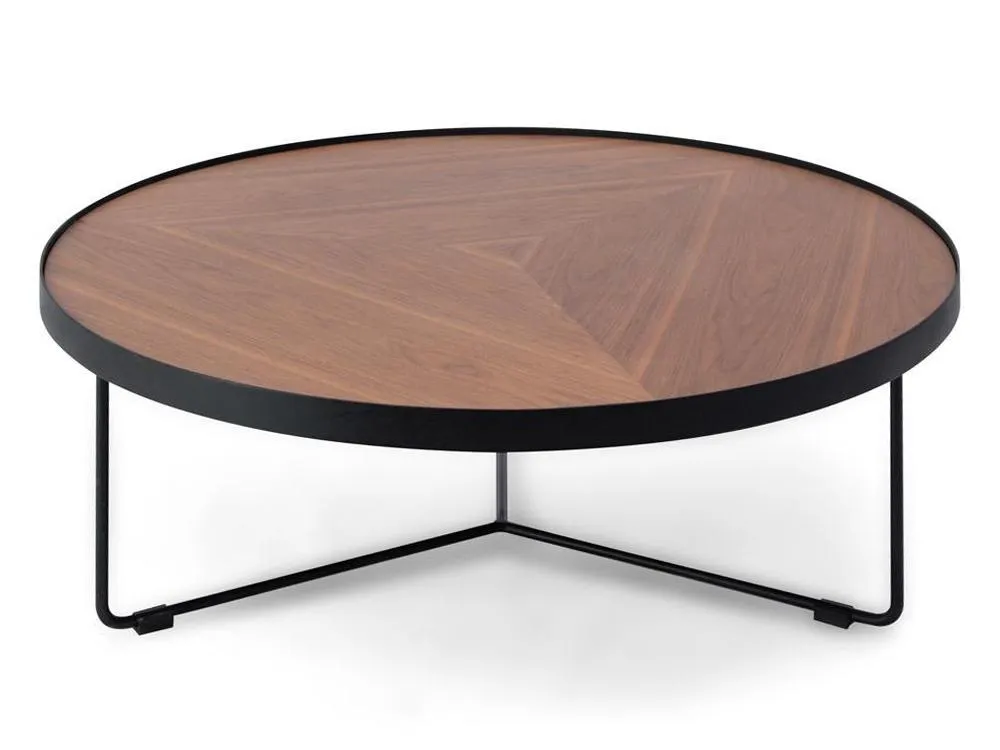 Ex Display - Luna 90cm Round Coffee Table - Walnut Top - Black Frame