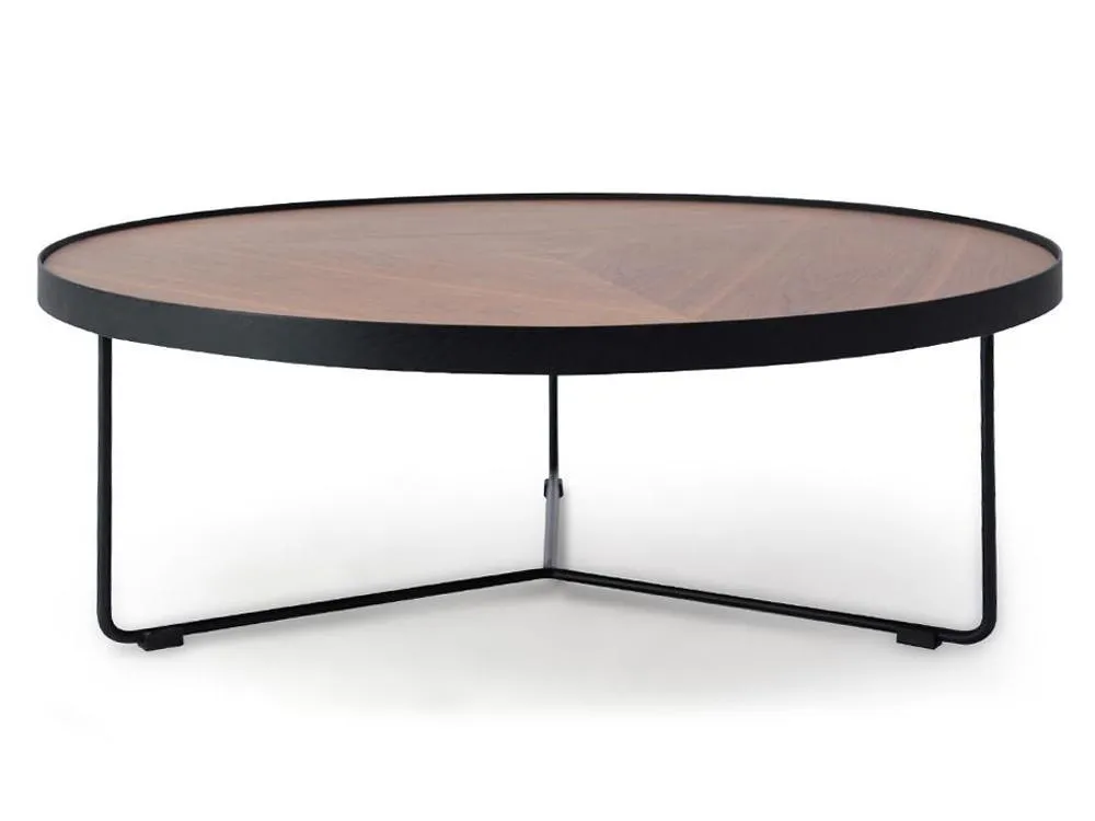 Ex Display - Luna 90cm Round Coffee Table - Walnut Top - Black Frame