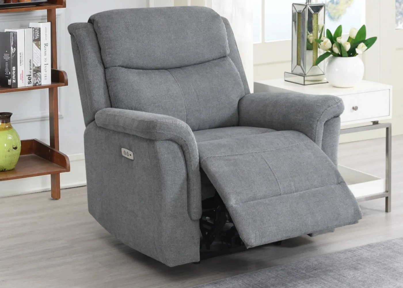 Faringdon Electric Reclining Sofa Range in Grey by Annaghmore