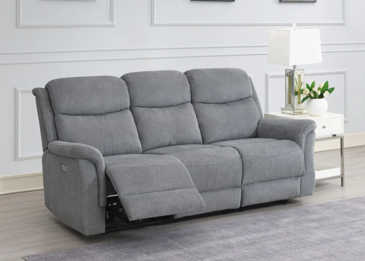 Faringdon Electric Reclining Sofa Range in Grey by Annaghmore