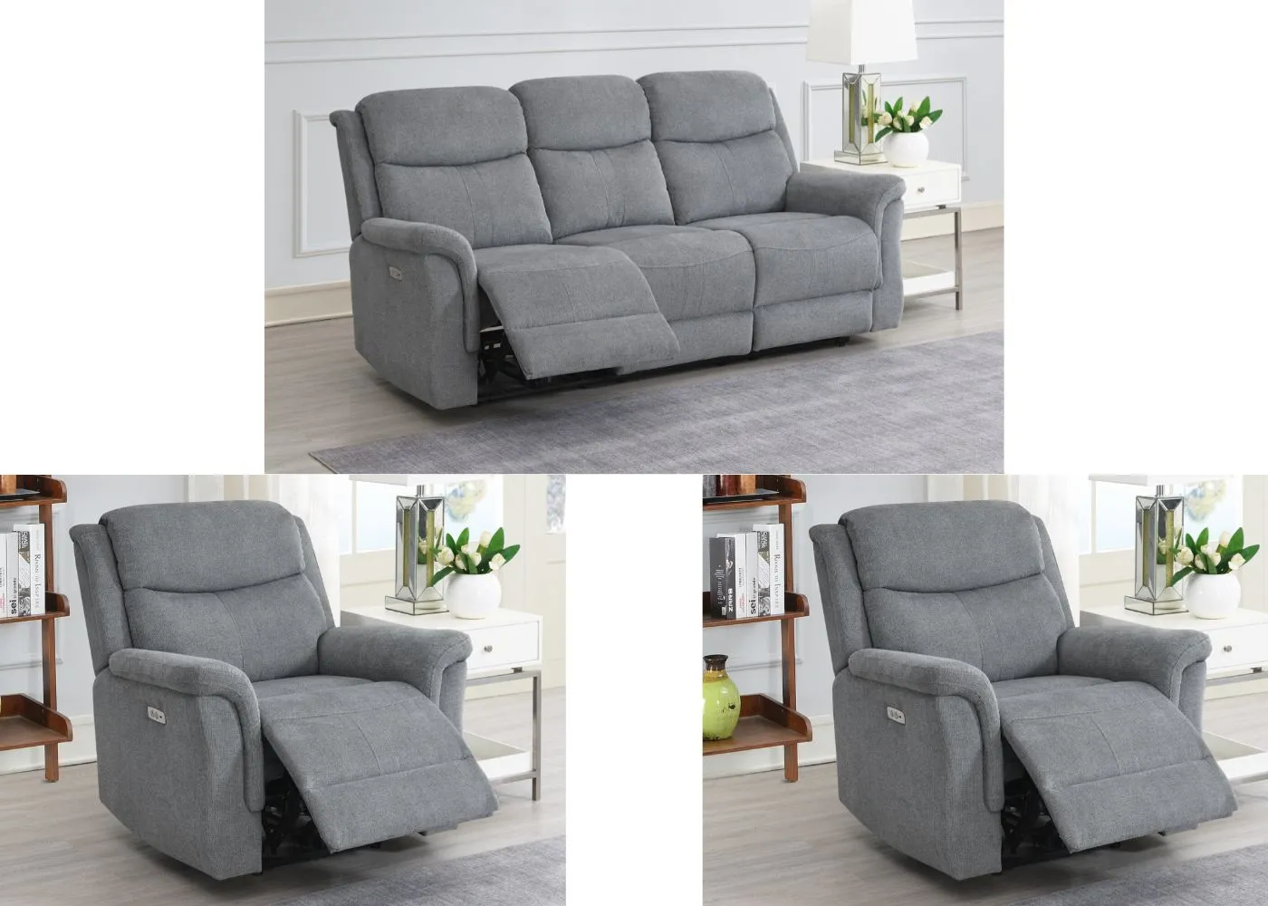 Faringdon Electric Reclining Sofa Range in Grey by Annaghmore