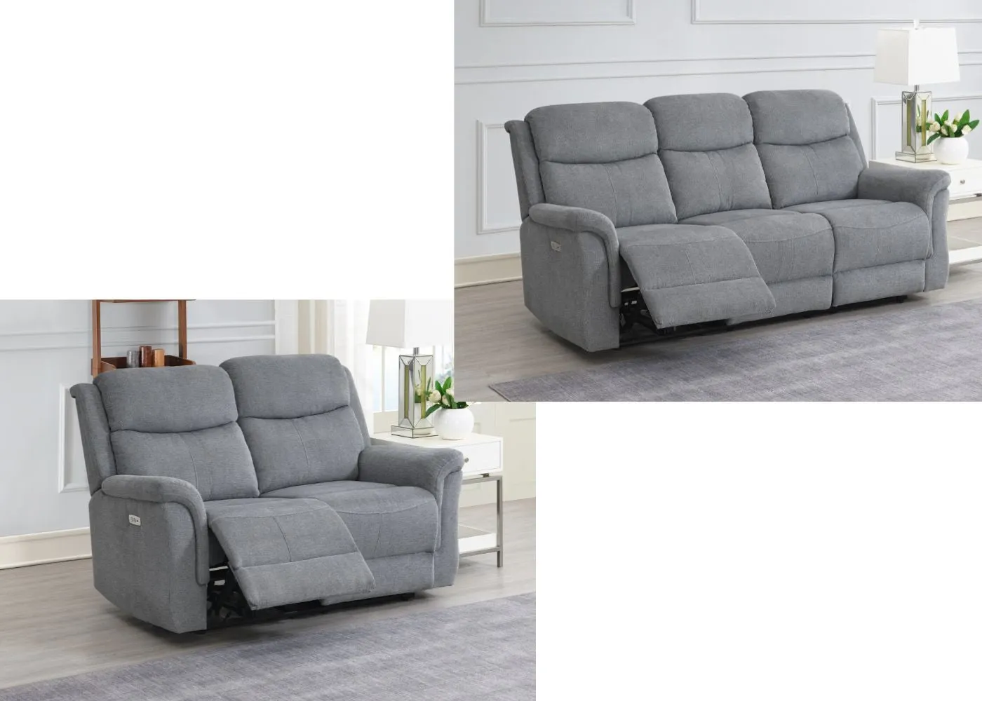 Faringdon Electric Reclining Sofa Range in Grey by Annaghmore