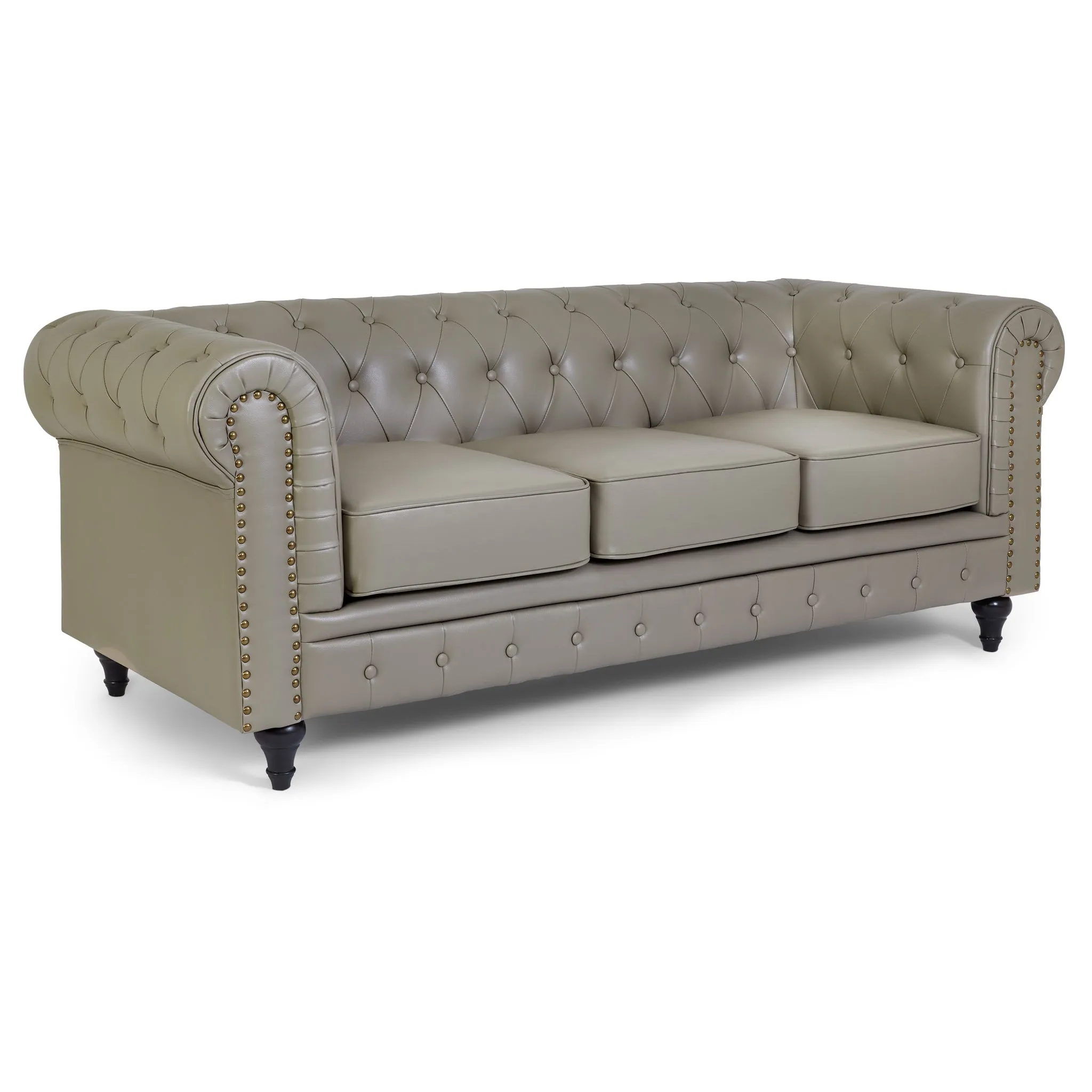 Faux Leather Chesterfield Sofa Suite - Grey