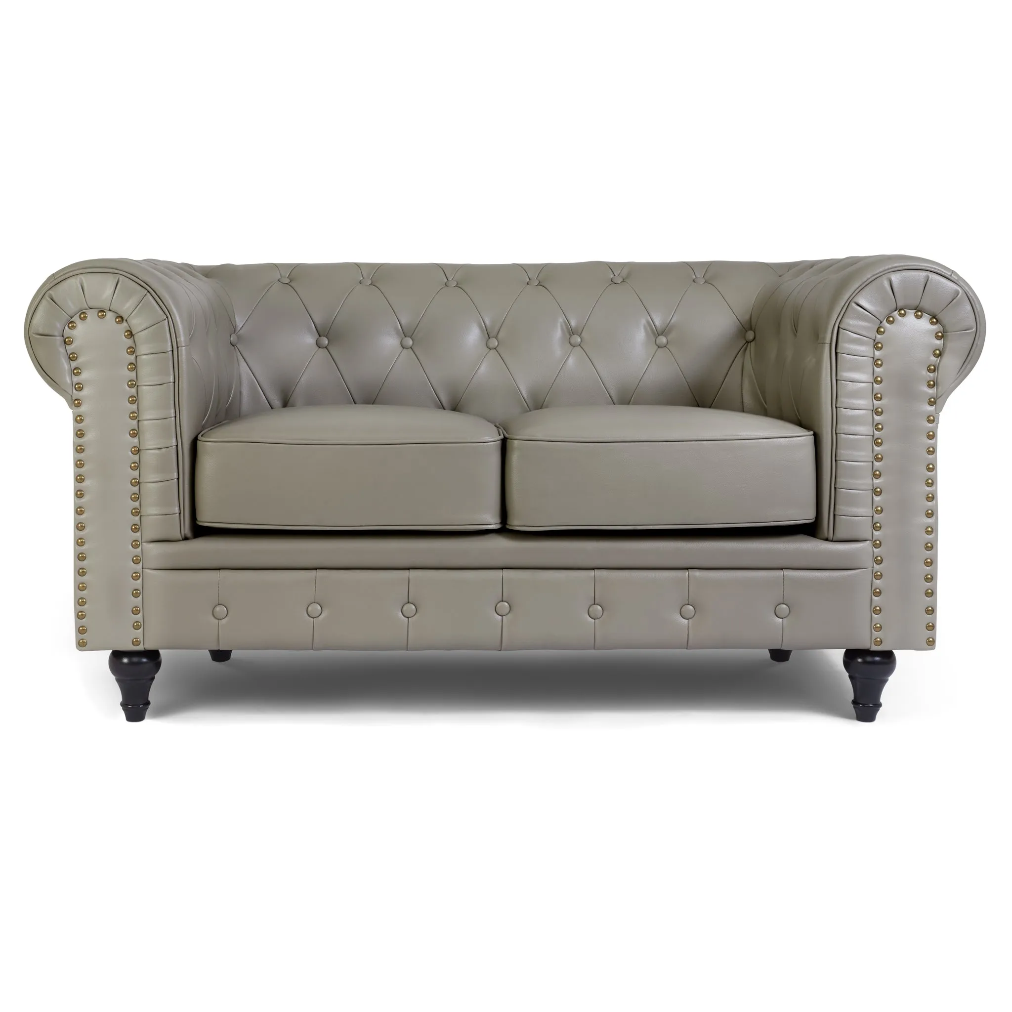 Faux Leather Chesterfield Sofa Suite - Grey