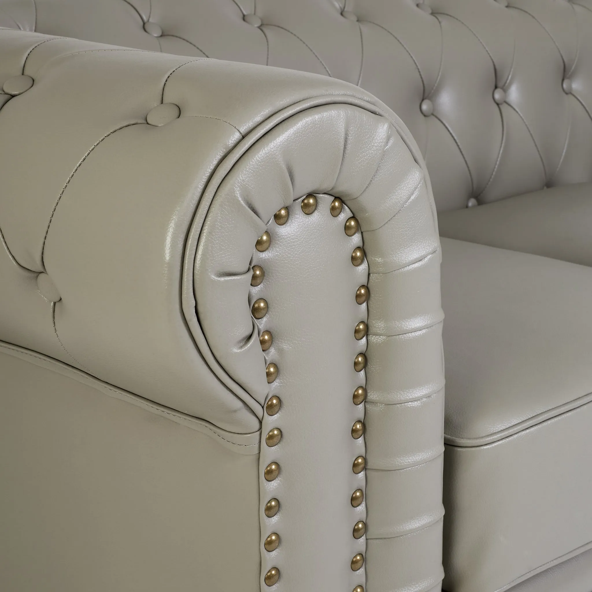 Faux Leather Chesterfield Sofa Suite - Grey