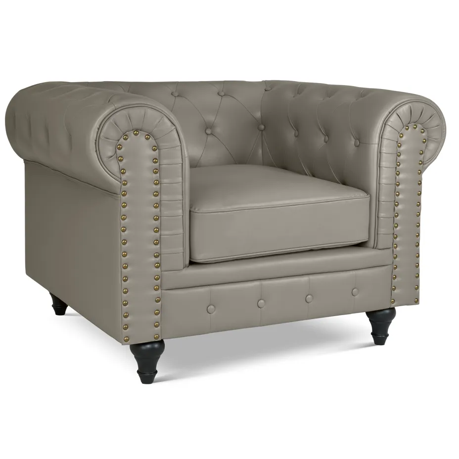 Faux Leather Chesterfield Sofa Suite - Grey