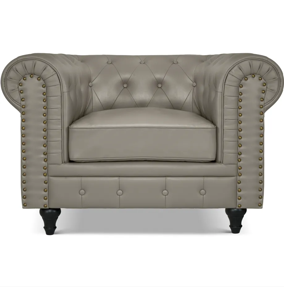 Faux Leather Chesterfield Sofa Suite - Grey