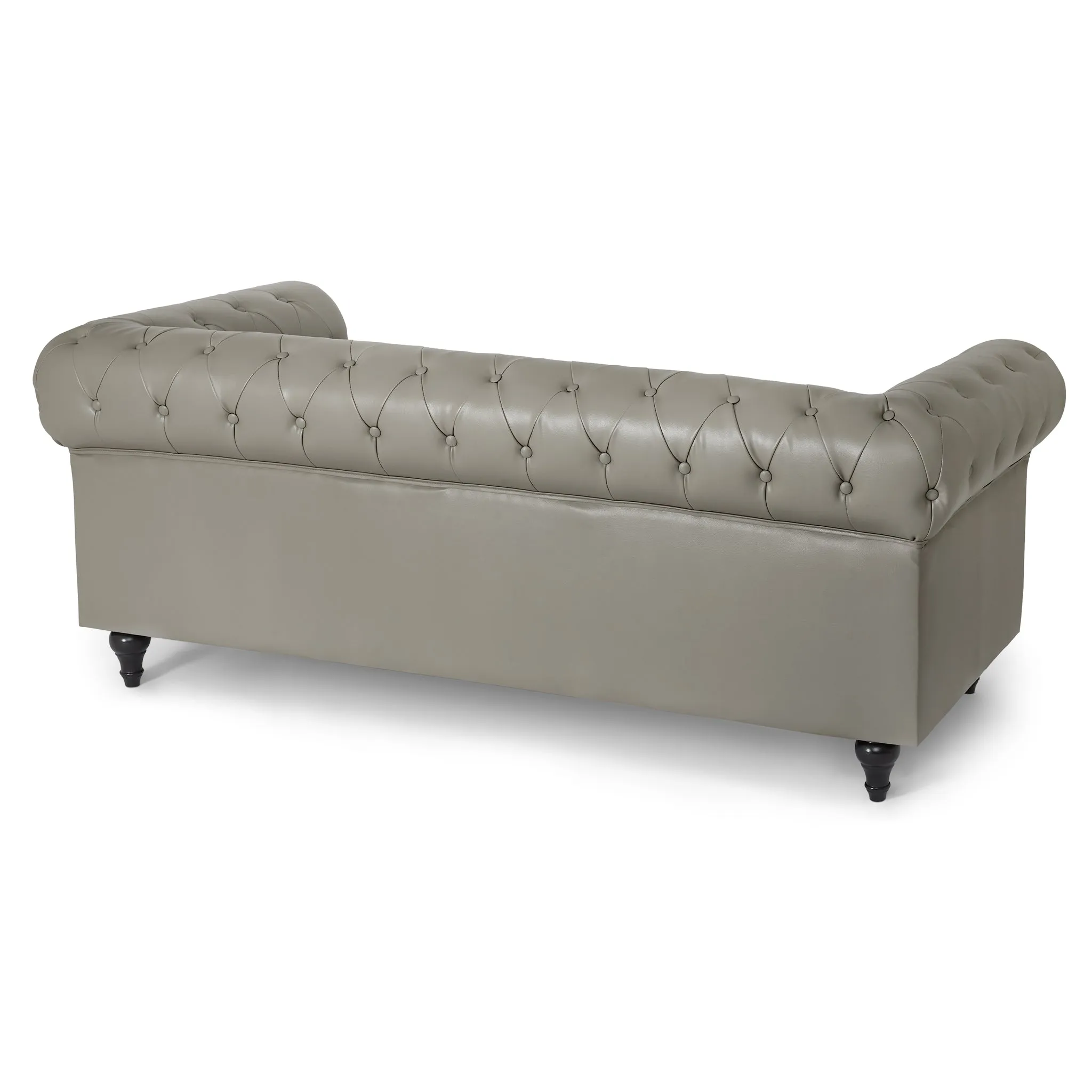 Faux Leather Chesterfield Sofa Suite - Grey