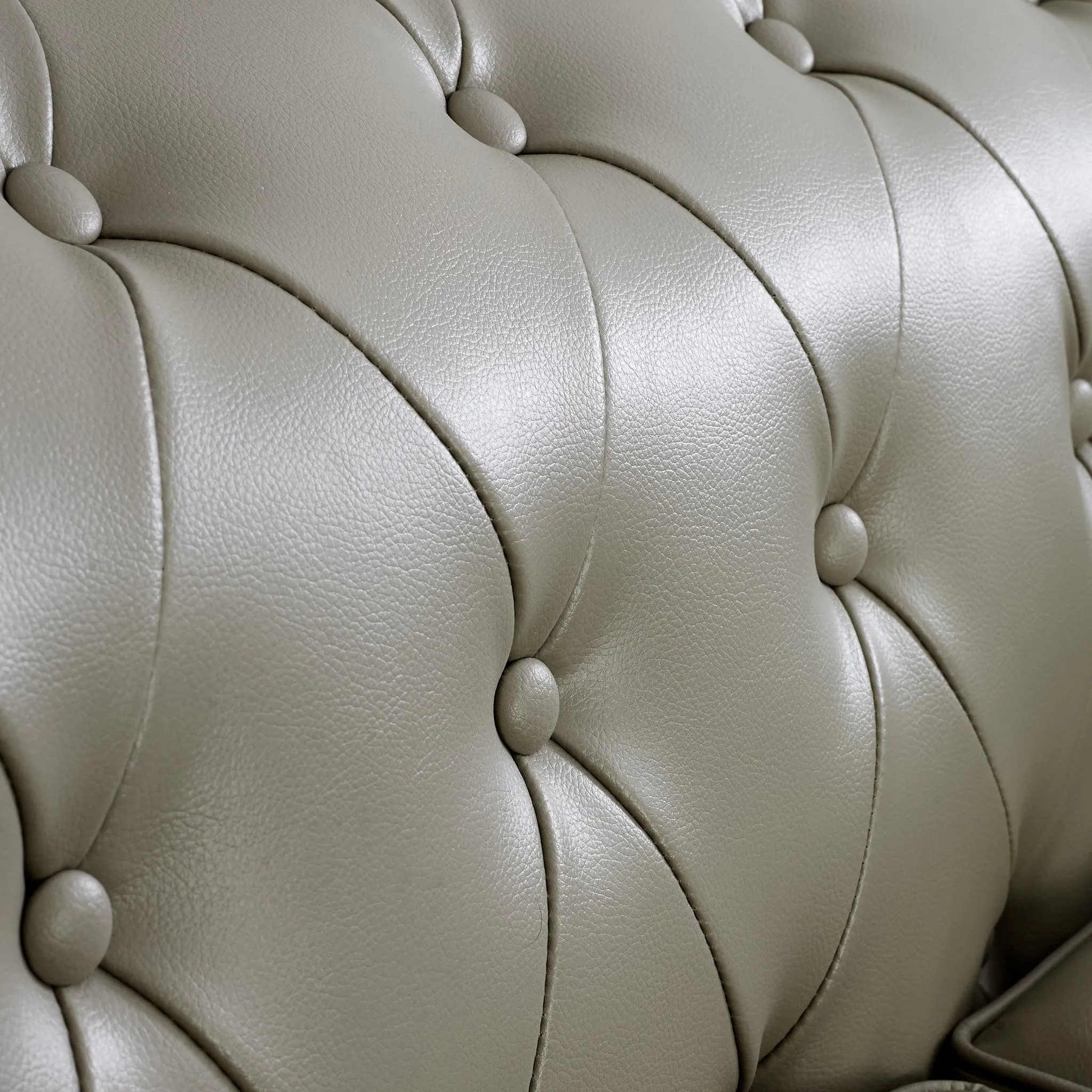 Faux Leather Chesterfield Sofa Suite - Grey