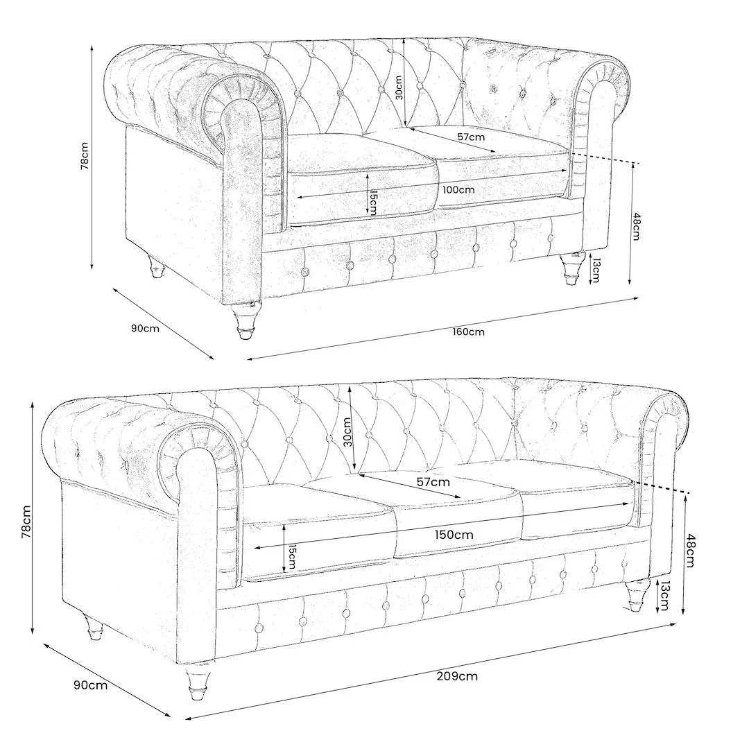 Faux Leather Chesterfield Sofa Suite - Grey