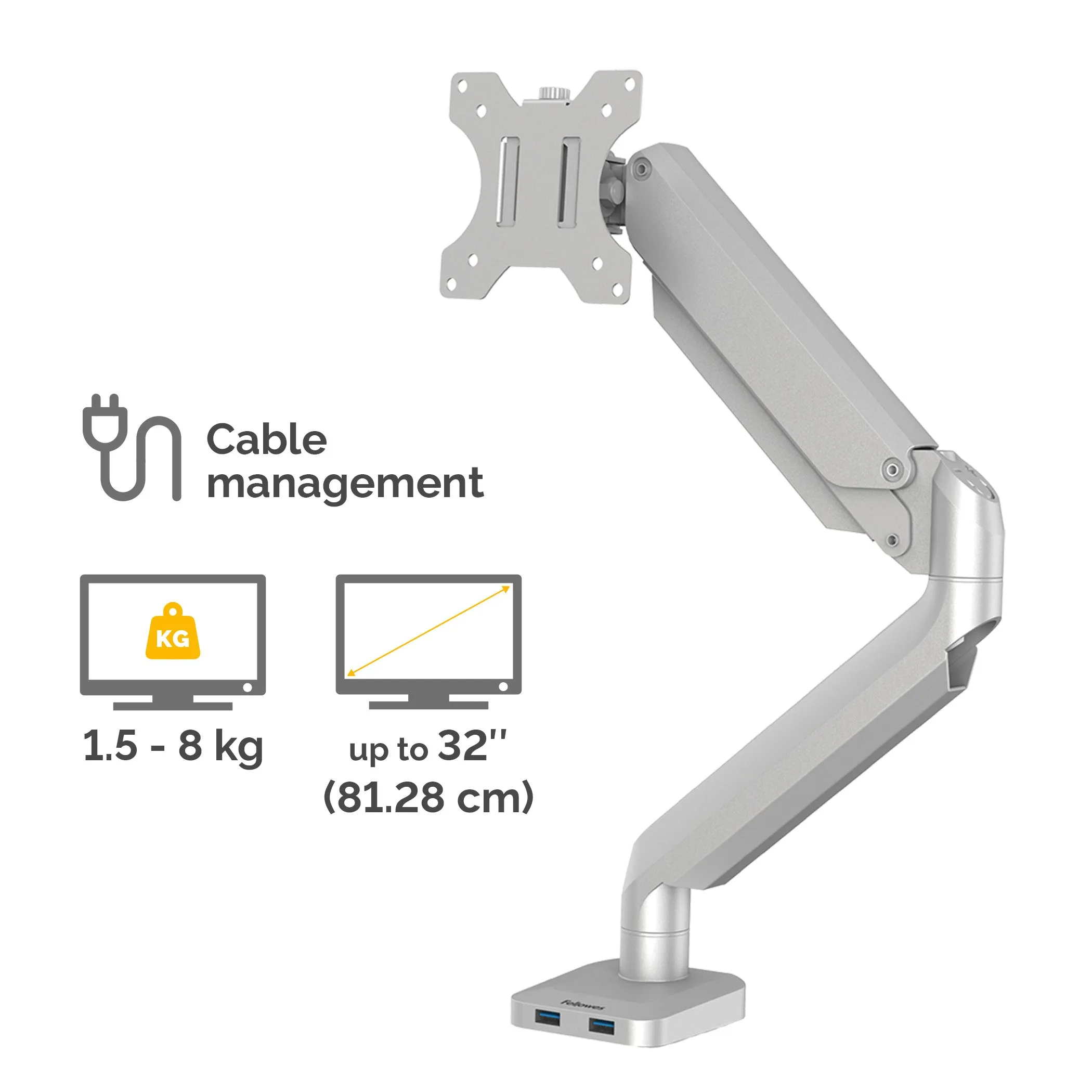 Fellowes Ergonomics Arm For 1 Monitor - Platinum Series, Silver