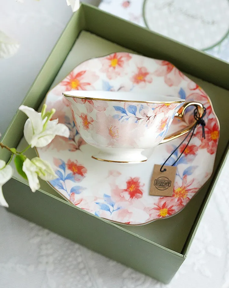 Flower Bone China Porcelain Tea Cup Set, Unique Tea Cup and Saucer in Gift Box,British Royal Ceramic Cups for Afternoon Tea, Elegant Ceramic Coffee Cups