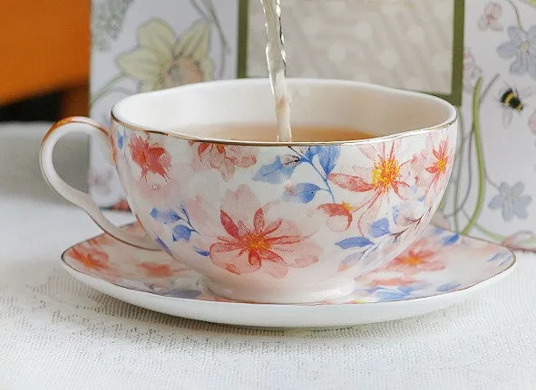 Flower Bone China Porcelain Tea Cup Set, Unique Tea Cup and Saucer in Gift Box,British Royal Ceramic Cups for Afternoon Tea, Elegant Ceramic Coffee Cups