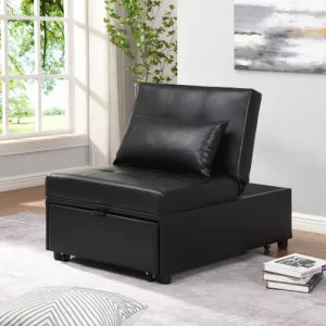 Folding Sofa Bed 4-in-1 Convertible Chair, Multi-Functional Adjustable Recliner,  Black Faux Leather