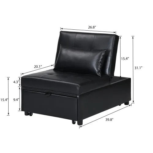 Folding Sofa Bed 4-in-1 Convertible Chair, Multi-Functional Adjustable Recliner,  Black Faux Leather