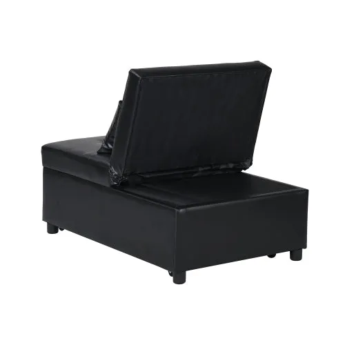 Folding Sofa Bed 4-in-1 Convertible Chair, Multi-Functional Adjustable Recliner,  Black Faux Leather