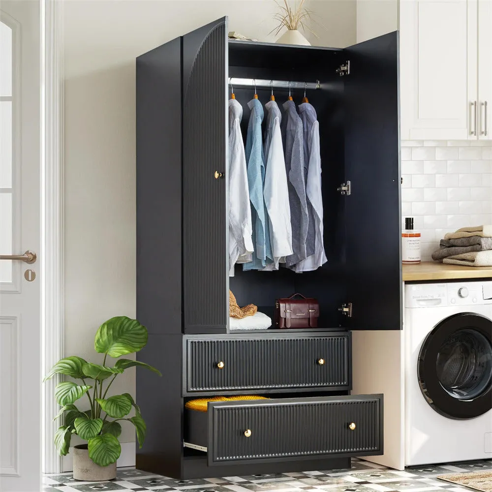 Freestanding Wooden Armoire Wardrobe Closet with 2 Storage Drawers