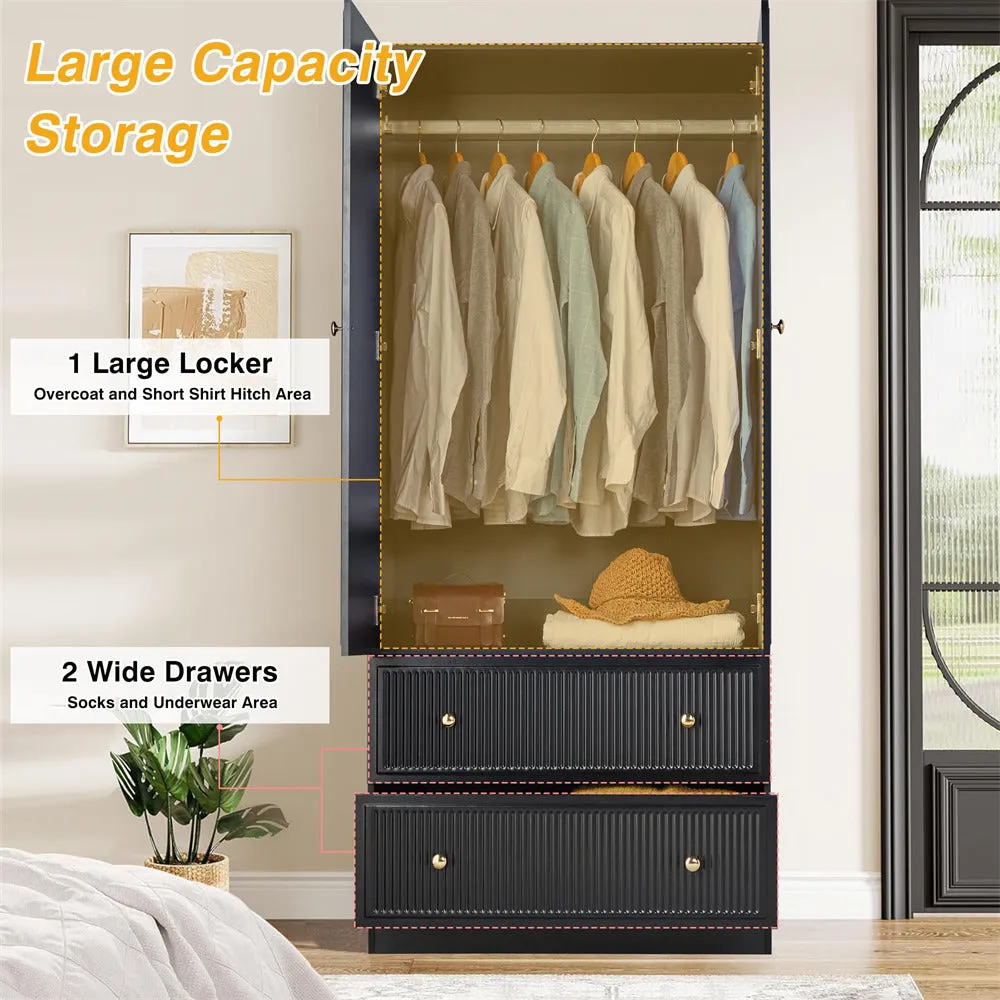 Freestanding Wooden Armoire Wardrobe Closet with 2 Storage Drawers