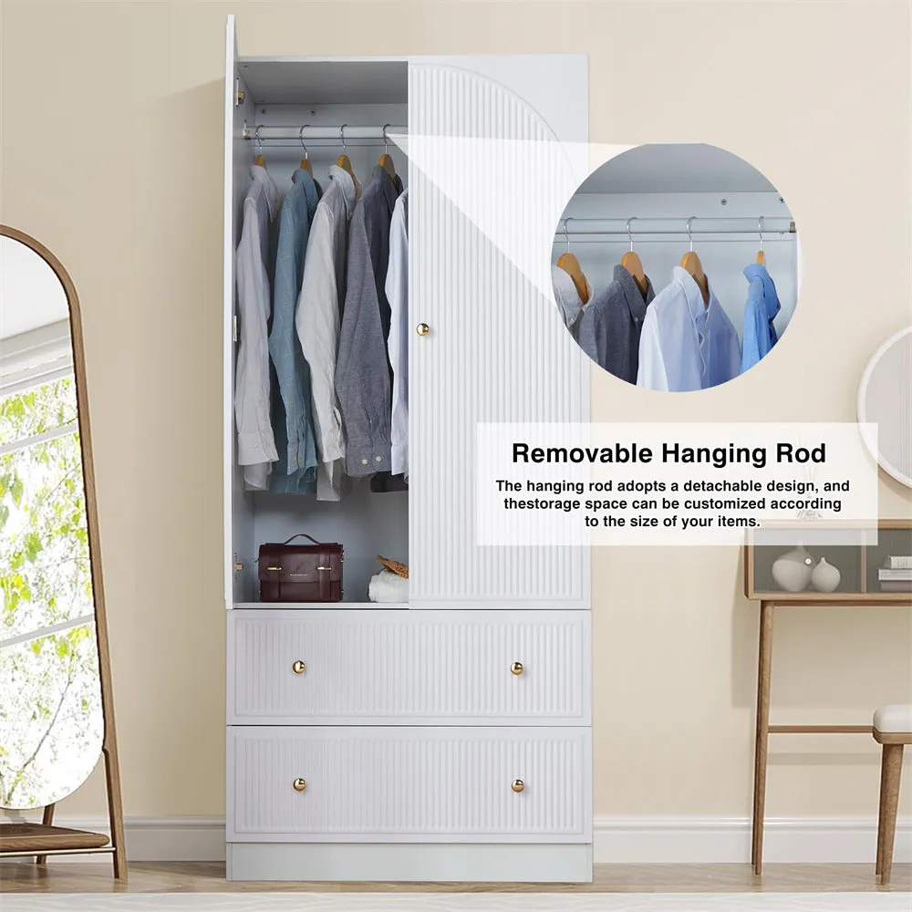 Freestanding Wooden Armoire Wardrobe Closet with 2 Storage Drawers