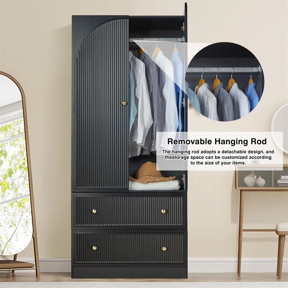 Freestanding Wooden Armoire Wardrobe Closet with 2 Storage Drawers