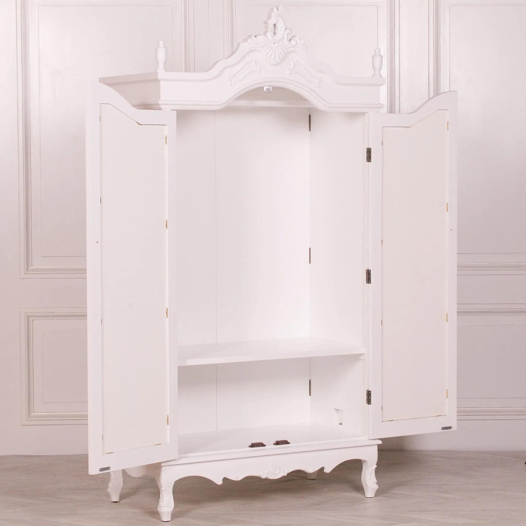 French White Double Mirrored Door Armoire