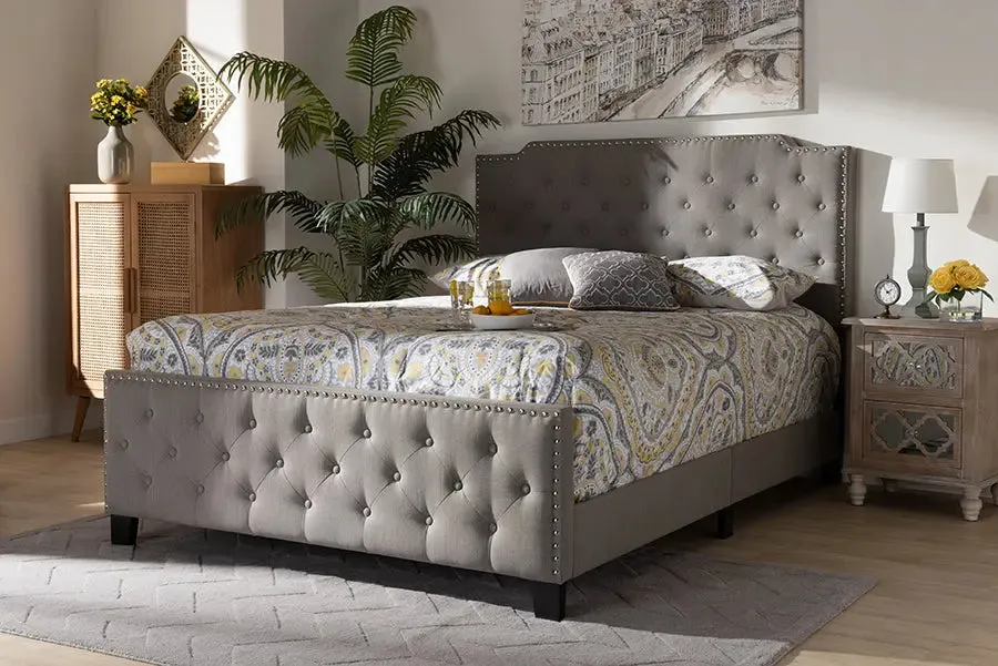 Gianna Gray Fabric Upholstered Button Tufted Panel Bed (King)