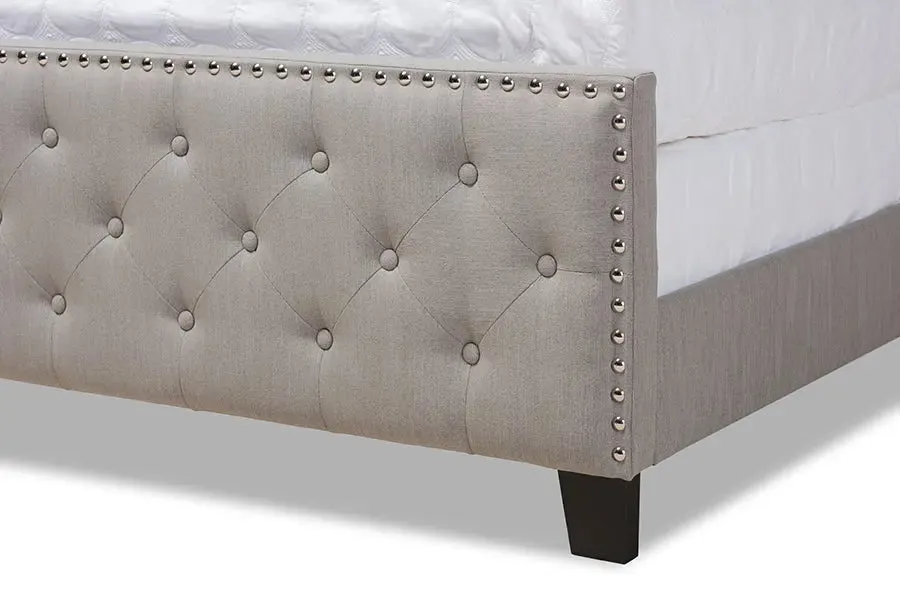 Gianna Gray Fabric Upholstered Button Tufted Panel Bed (King)