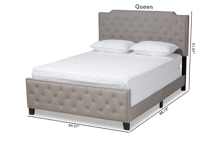 Gianna Gray Fabric Upholstered Button Tufted Panel Bed (King)