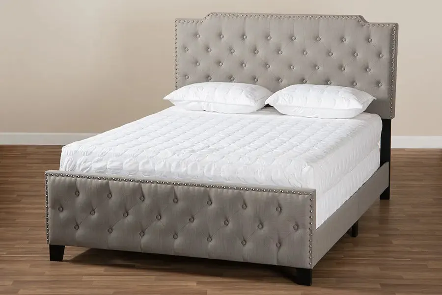 Gianna Gray Fabric Upholstered Button Tufted Panel Bed (King)