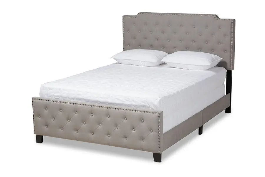 Gianna Gray Fabric Upholstered Button Tufted Panel Bed (King)