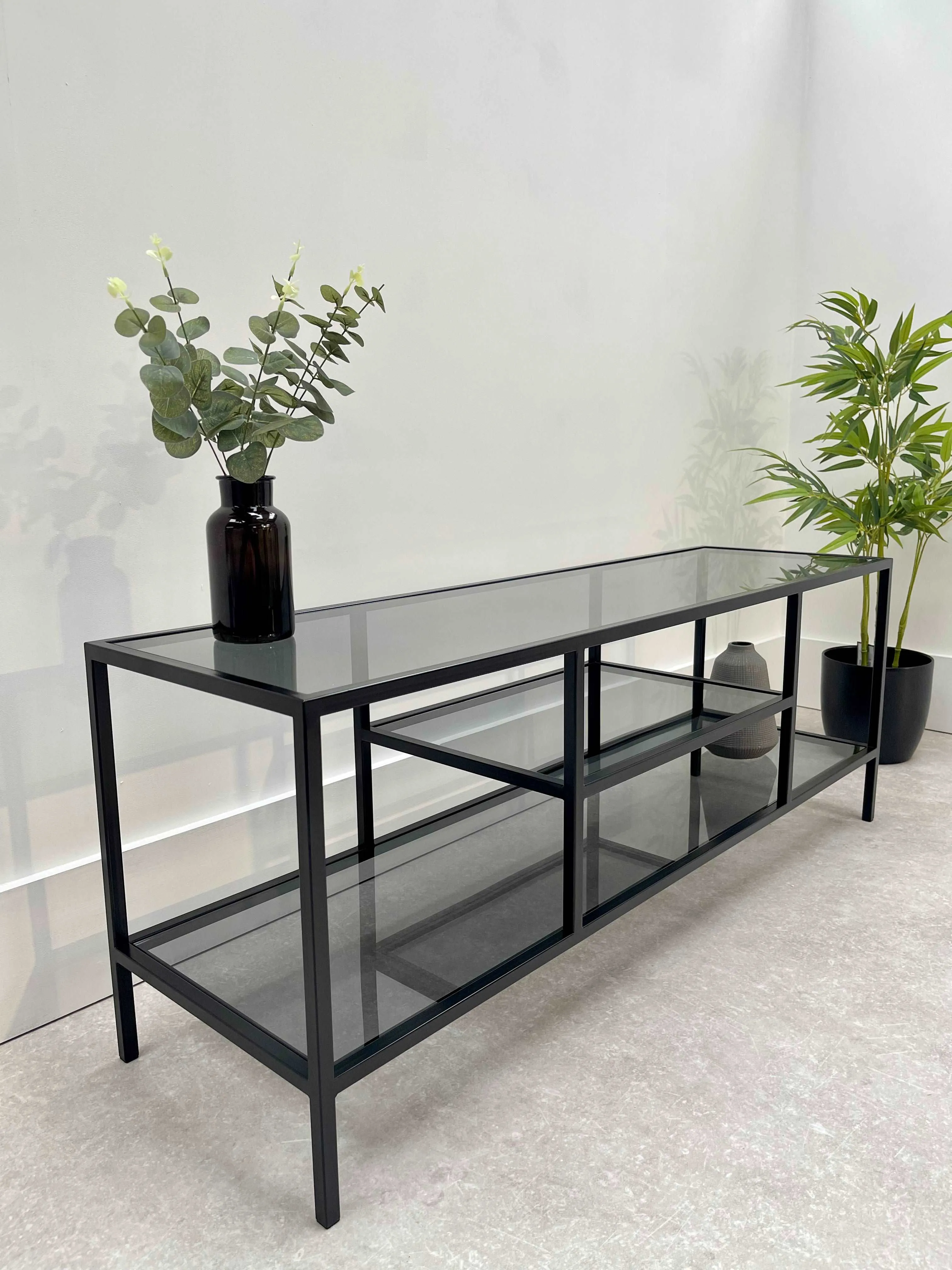 Glass Black Metal TV Media Unit