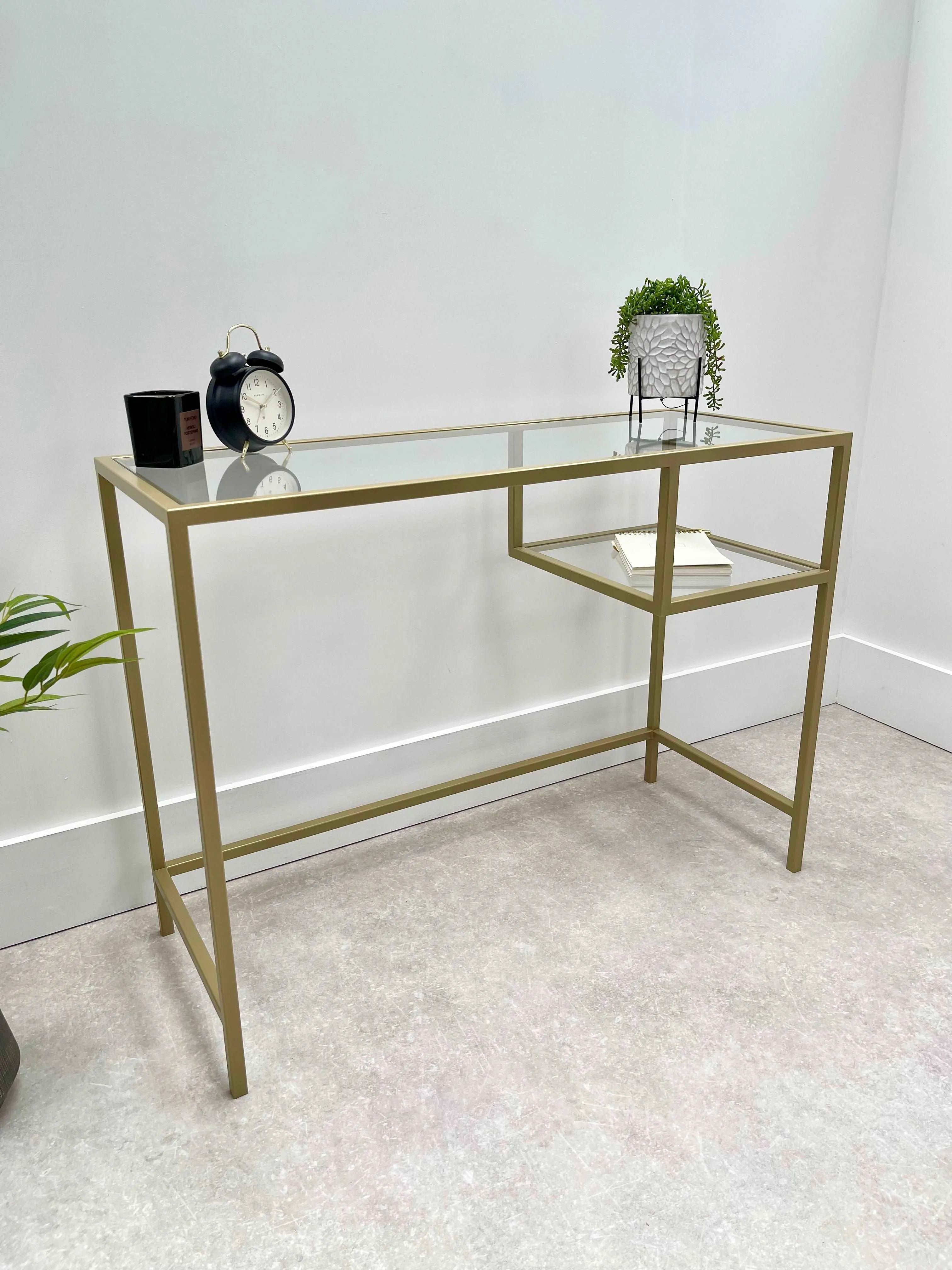 Glass Metal Office Desk Gold